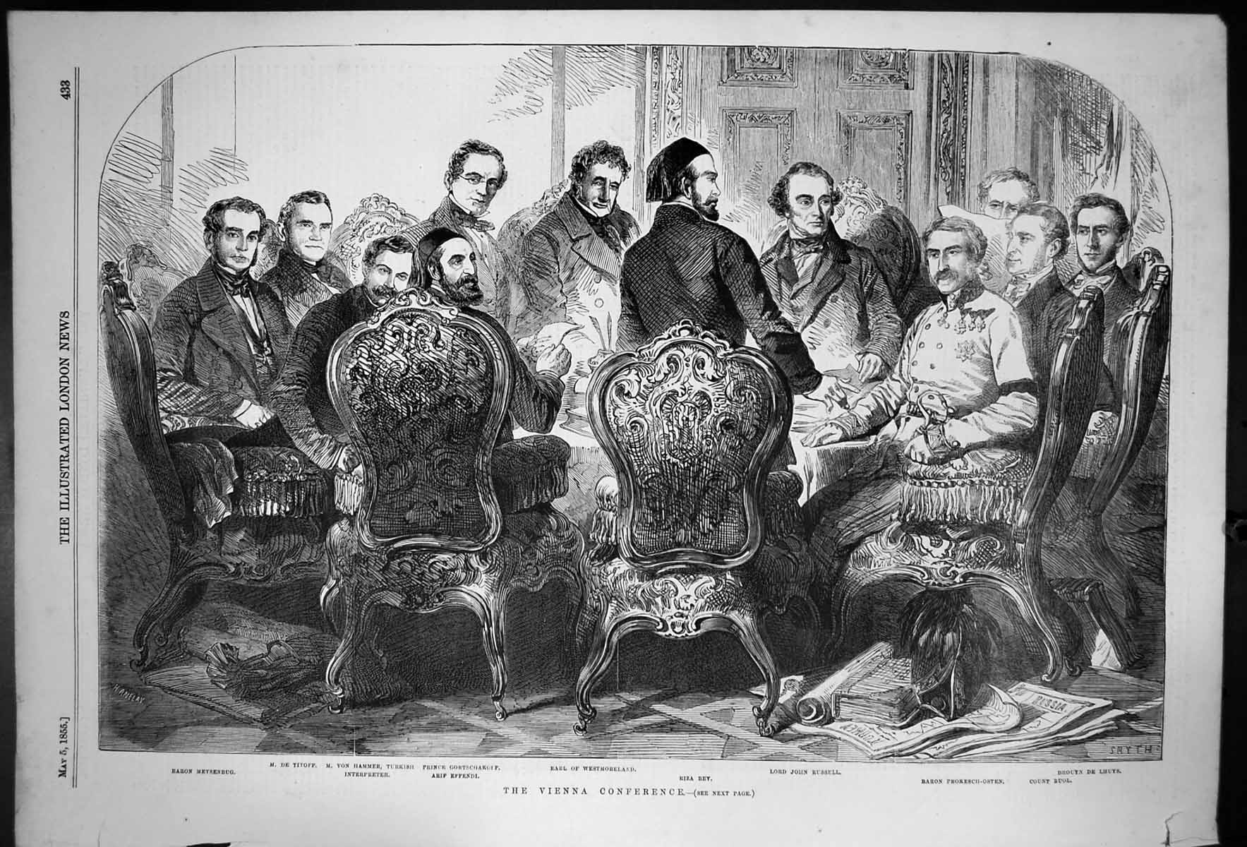 Antique Old Print Vienna Conference Earl Westmoreland Baron Meysenburg 1855