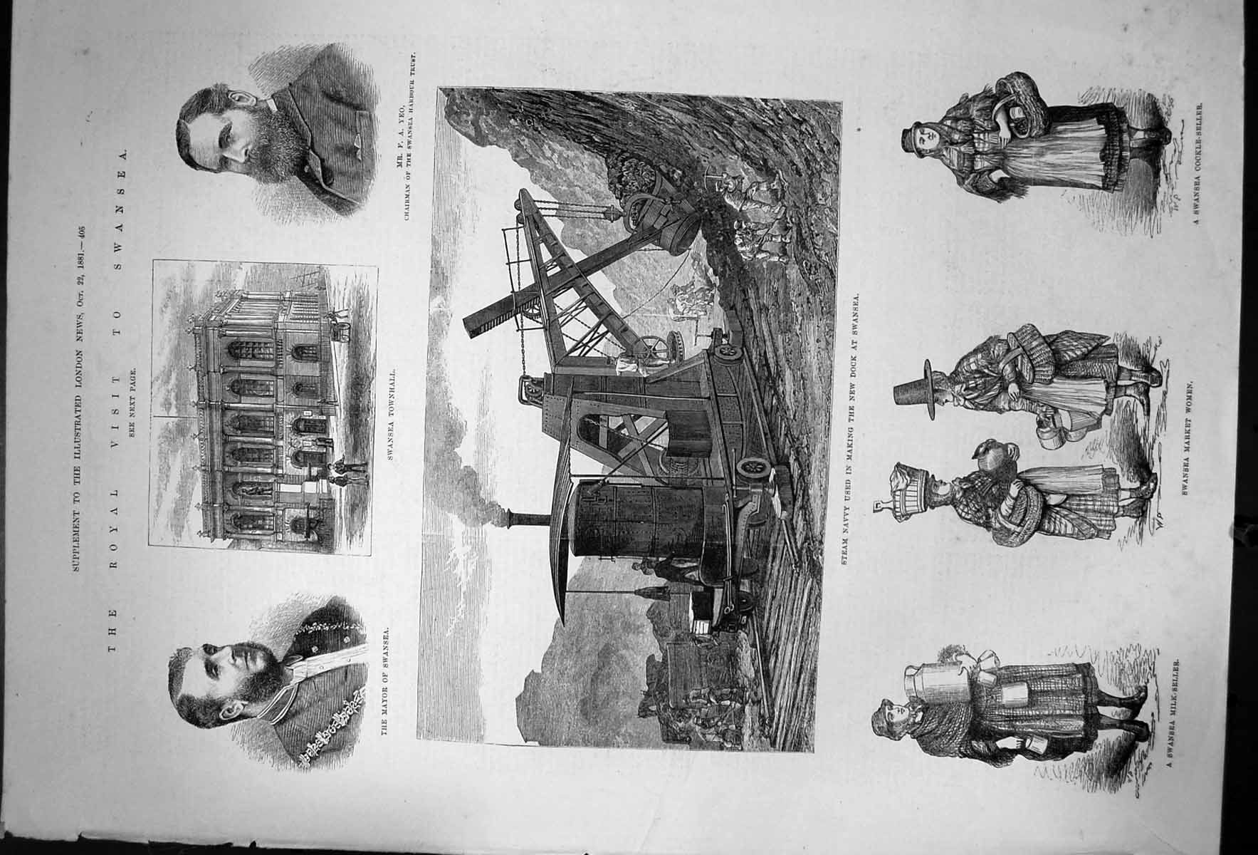Old Royal Visit To Swansea Mayor Townhall New Dock Market Women 1881 Victorian