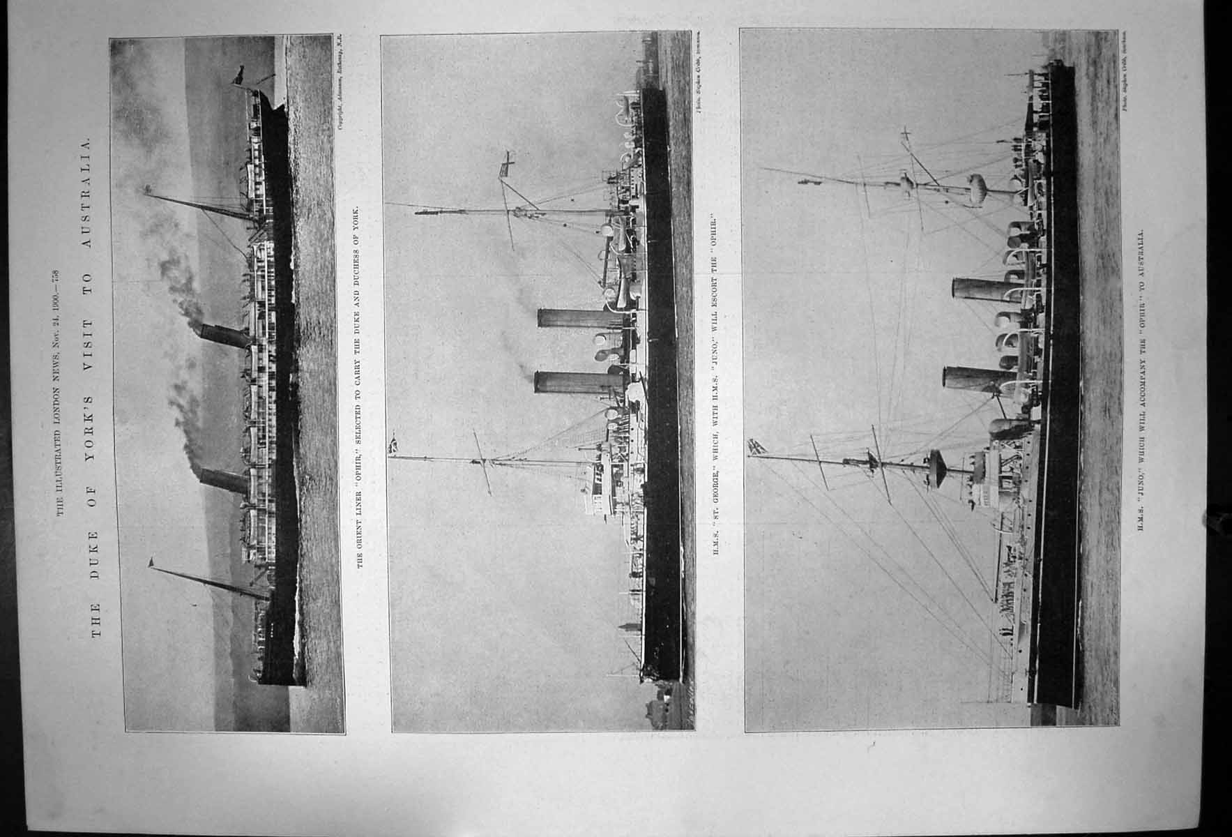 Antique Print Duke York Visit To Australia Orient Liner Ophir Hms Juno 1900