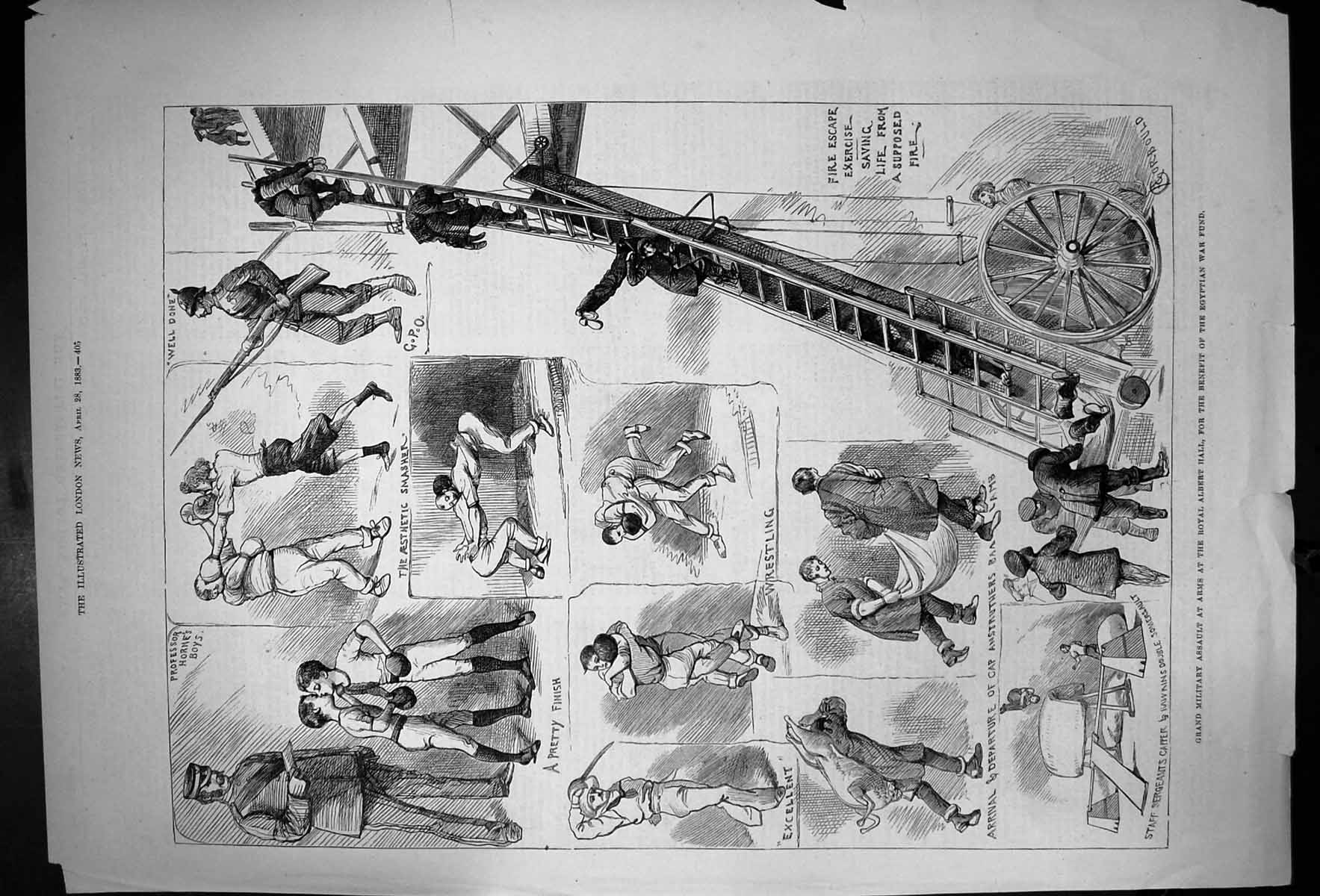 Old Print Grand Military Assault Royal Albert Hall Egyptian War Fund 1883 19th