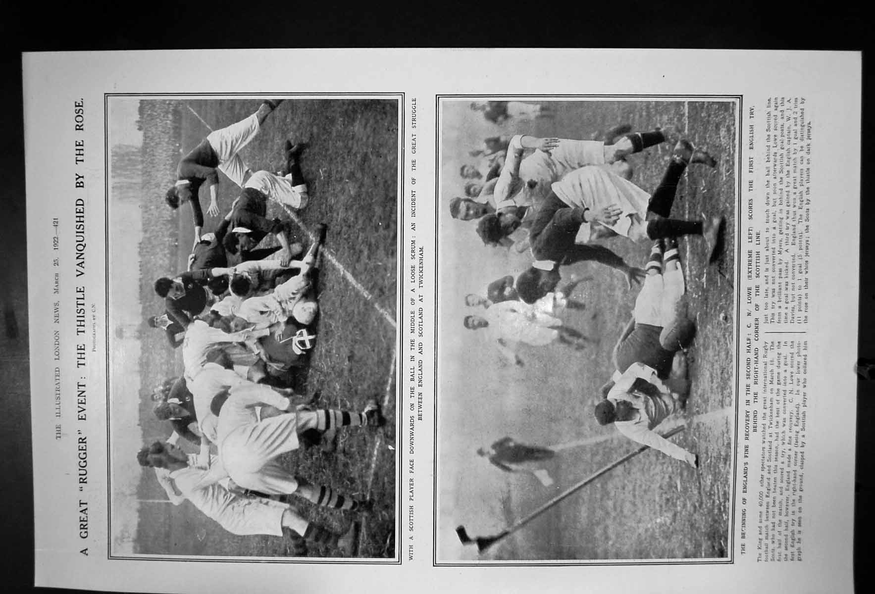 Old Great Rugger Event The Thistle Vanquished By The Rose Photo 1922 20th