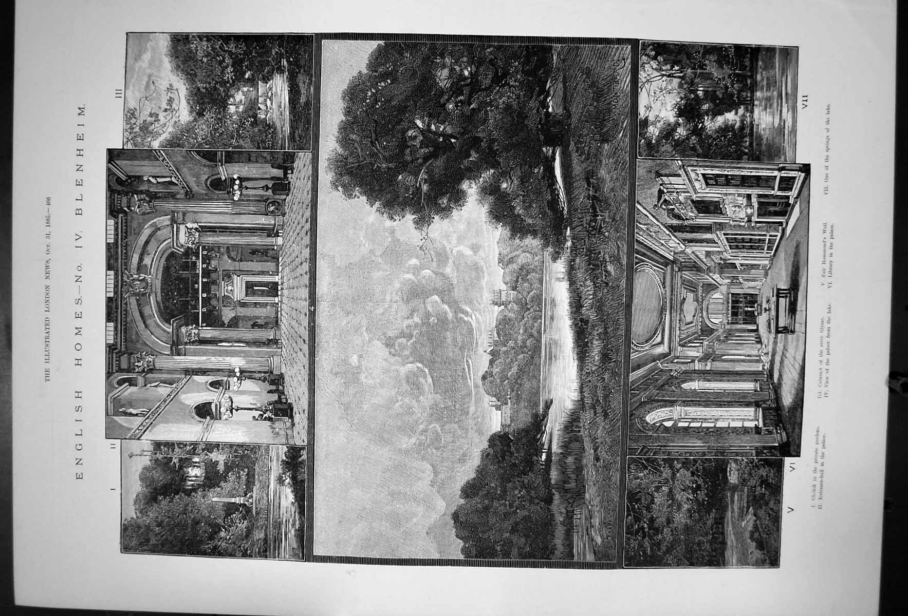 Antique Print English Homes Iv Blenheim Palace Library Private Gardens 1885