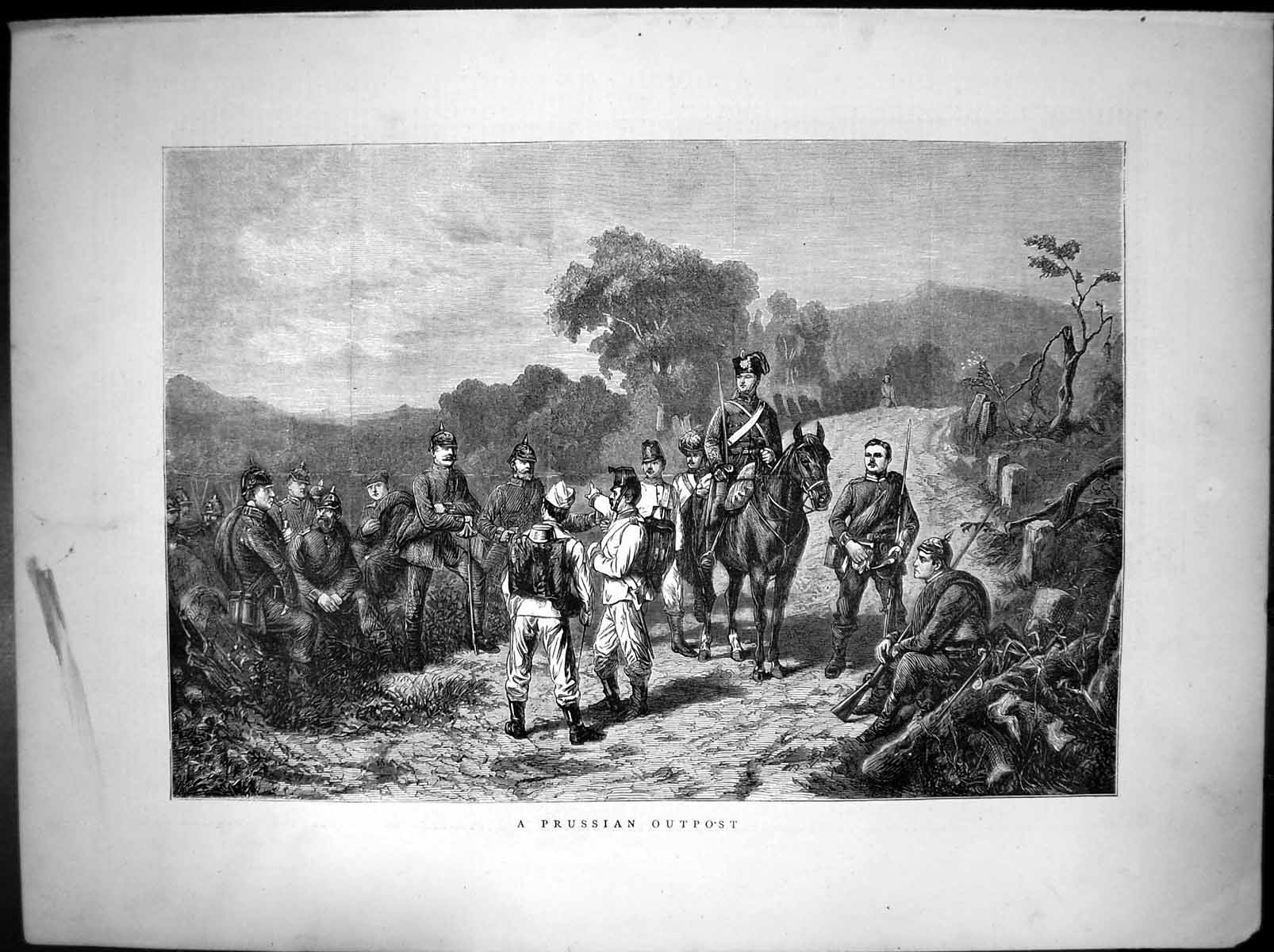 Original Old Antique Print Prussian Outpost Siers On Guard 1870 19th