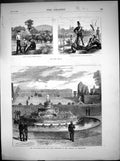 Antique Print Prussians Frog Fountain Versailles Uhlans Coin Les Cuvry 1870