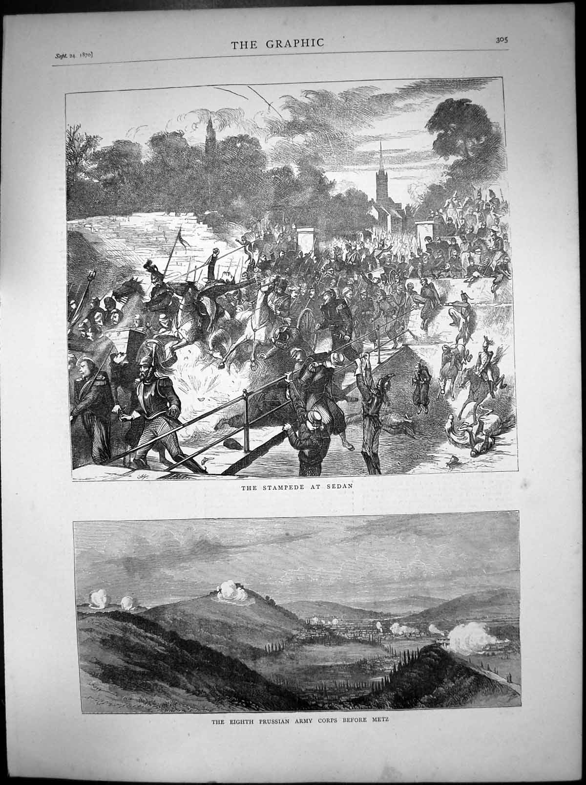 Antique Old Print Stampede Sedan Eighth Prussian Army Corps Before Metz 1870