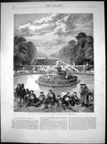 Original Old Antique Print Wounded Siers Fountain Versailles 1870 Victorian