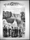 Original Old Antique Print Fountain Versailles Playing Before King Prussia 1870