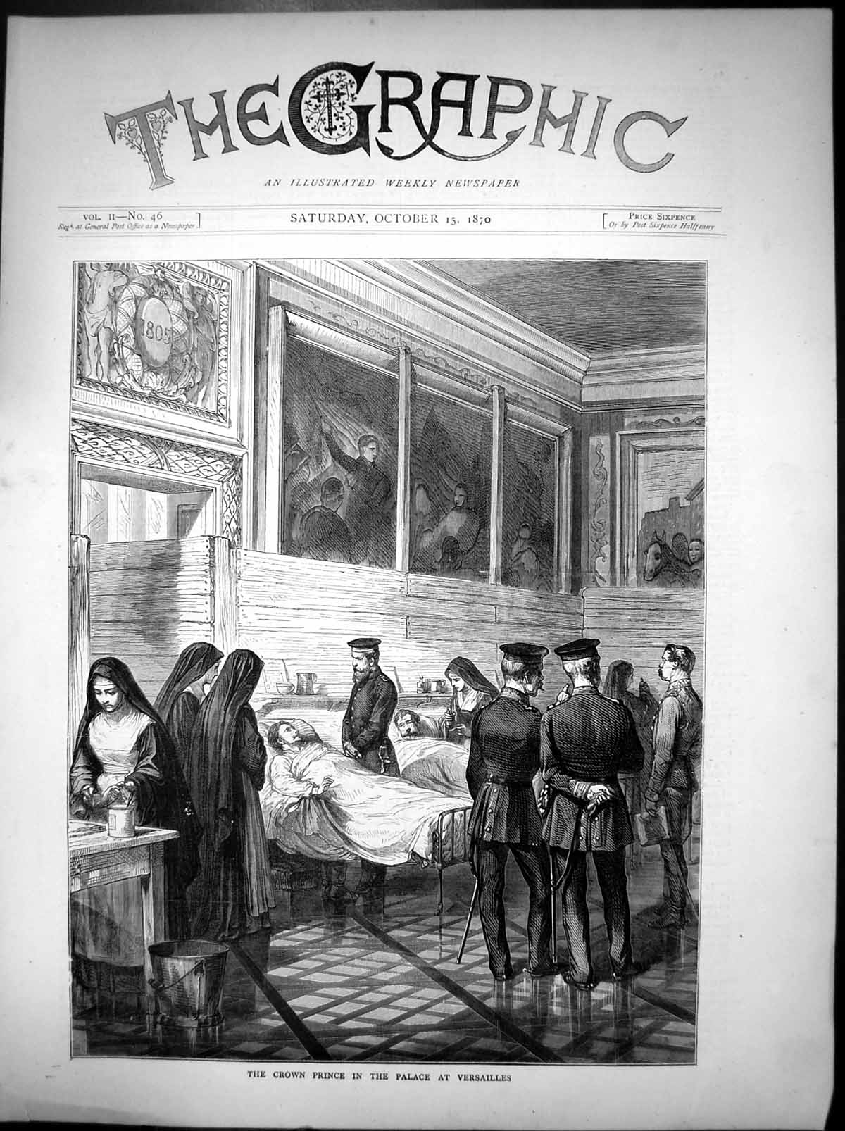 Original Old Antique Print Crown Prince Palace Versailles Visiting Sick 1870