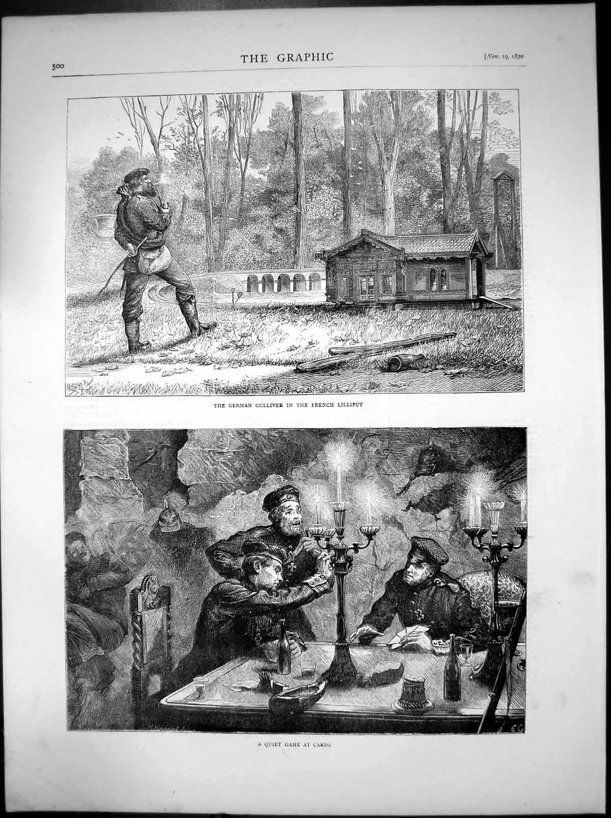 Old Antique Print German Gulliver French Lilliput Quiet Game Cards 1870 19th
