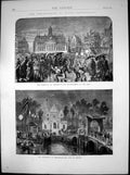 Antique Old Print Tercentenary Dutch Independence Amsterdam Gate Brielle 1872