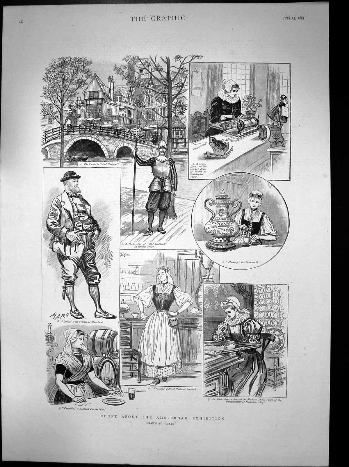 Antique Old Print Round About Amsterdam Exhibition Mars Servant Milkmaid 1895
