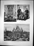Antique Old Print Market Amsterdam Organ Church Haarlem Fishermen Marken1886