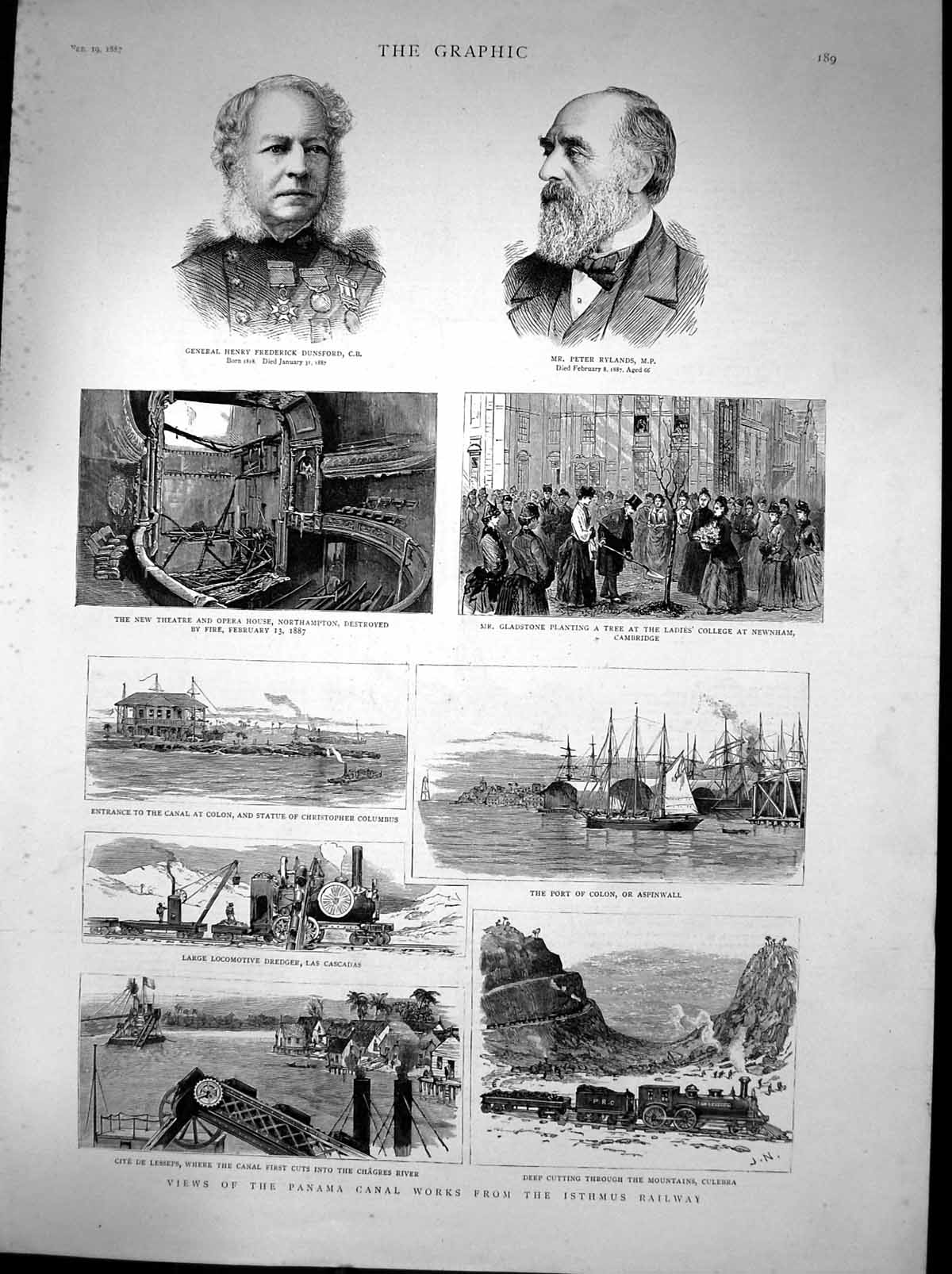 Antique Print Panama Canal Works Istmus Railway Colon Culebra Lesseps 1887 19th