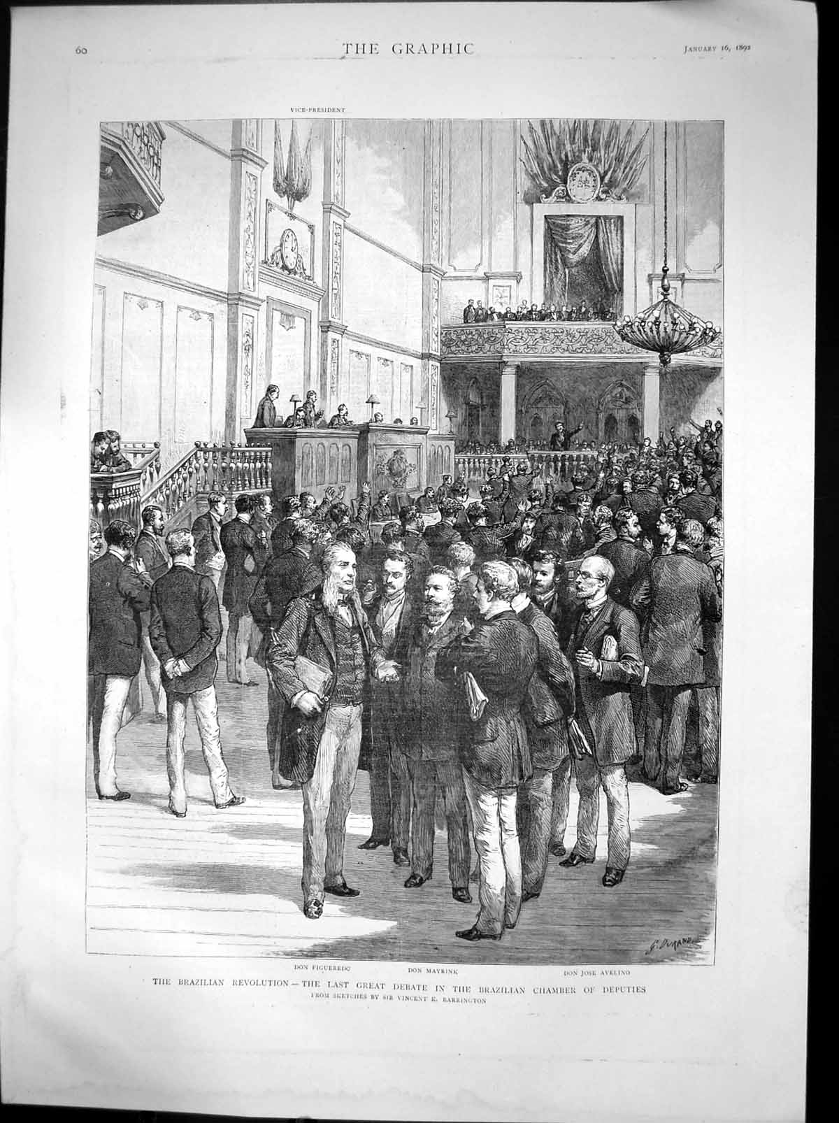 Antique Print Brazilian Revolution Last Great Debate Chamber Deputies 1892 19th