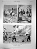 Antique Old Print South America Battue Uruquay Gauchos Palmeira River 1892 19th
