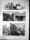 Original Old Antique Print Santiago De Chili Mendoza Ruins Bridge Incas 1889