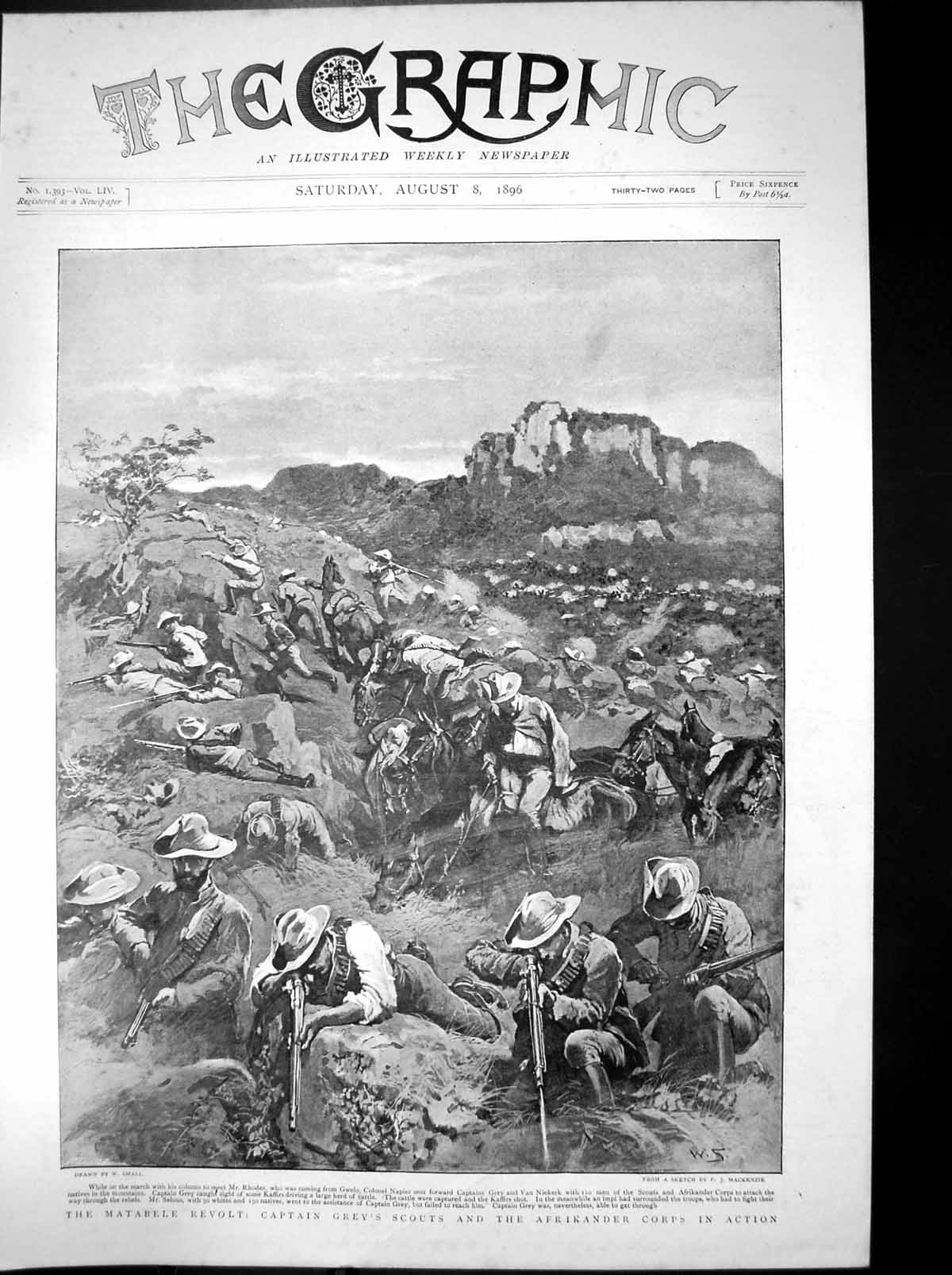 Antique Old Print Matabele Revolt Captain Greys Scouts Afrikader Corps 1896