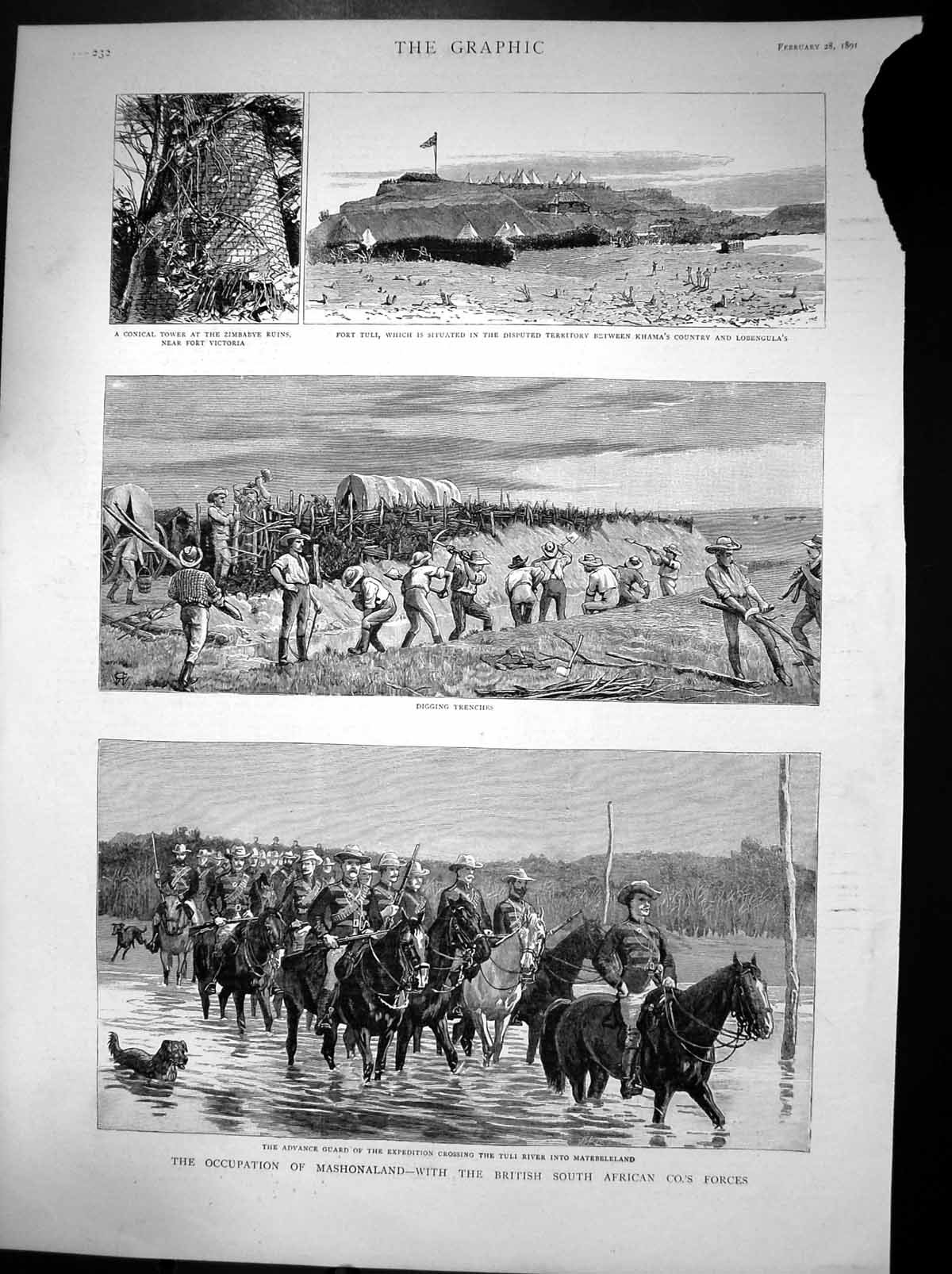 Antique Print Mashonaland Tuli River Fort Zimbabwe Ruins Fort Victoria 1891