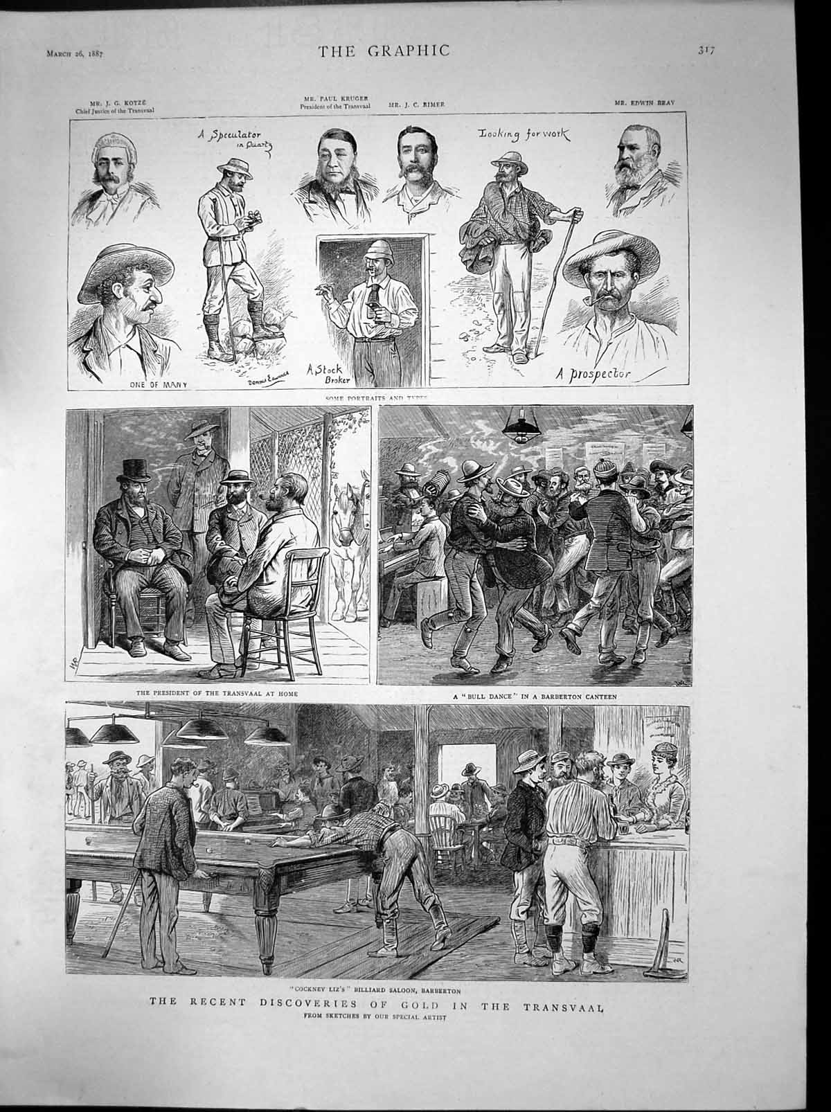 Original Old Antique Print GDiscovery Transvaal Barberton President 1887 19th