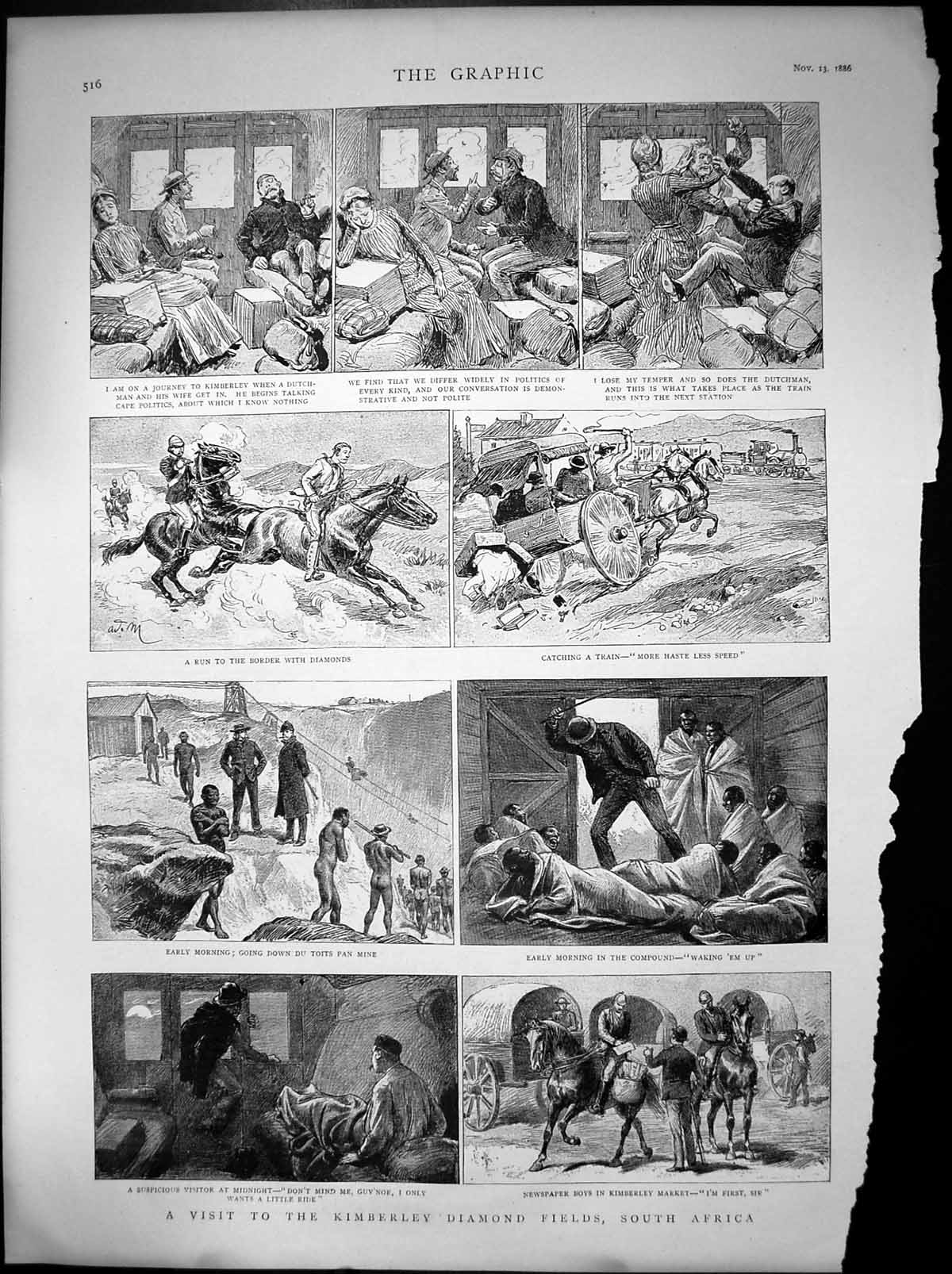 Antique Print Kimberley Diamond Fields Du Toits Pan Mine South Africa 1886 19th