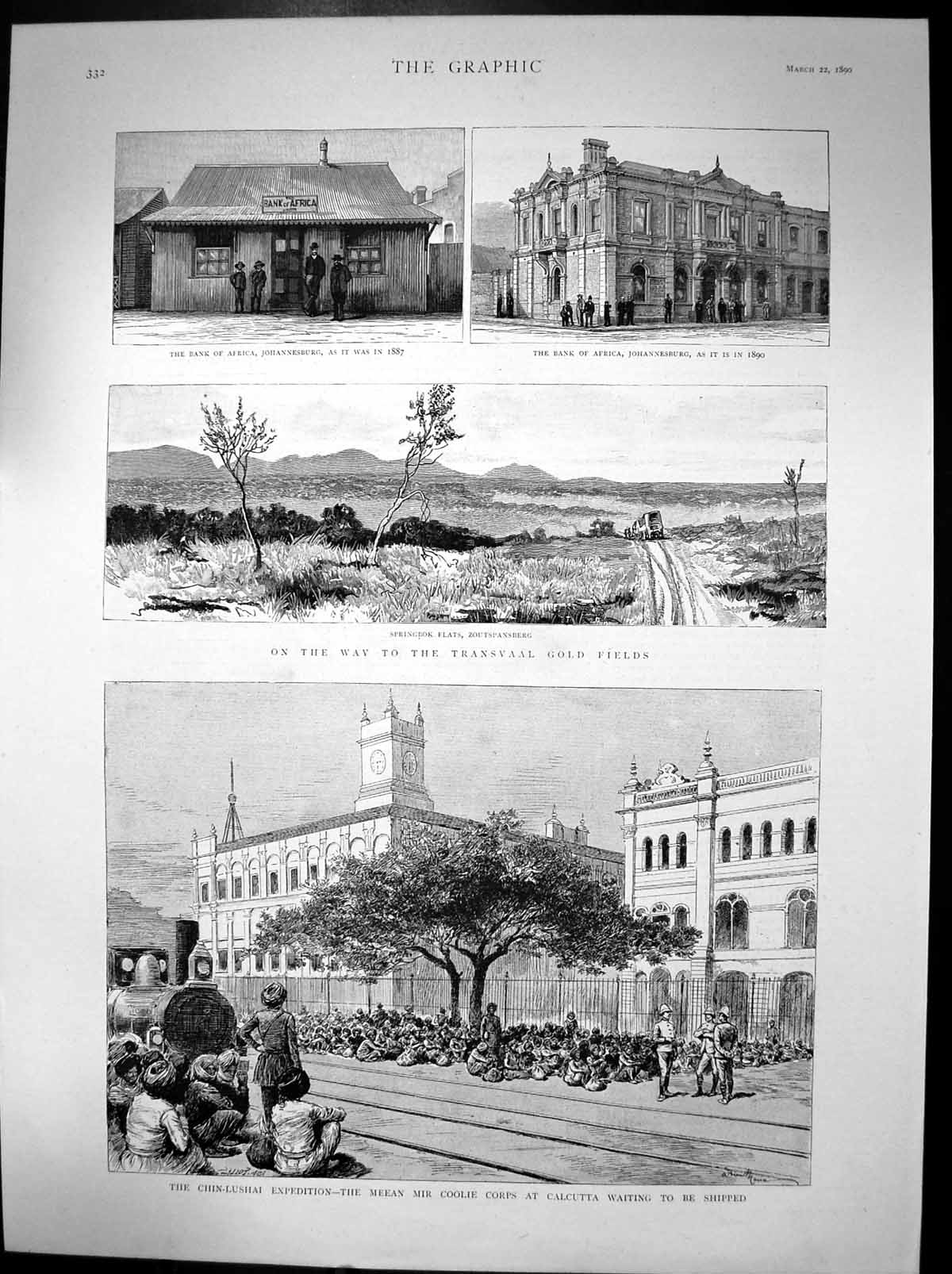 Antique Print Meean Mir Coolie Corps Calcutta Bank Africa Johannesburg1890 19th
