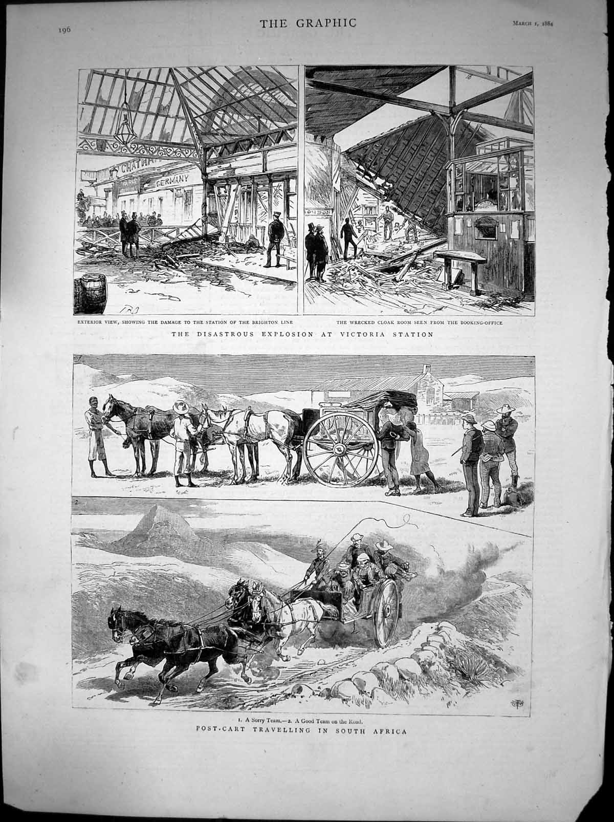 Antique Print Explosion Victoria Station Post-Cart Travel South Africa 1884