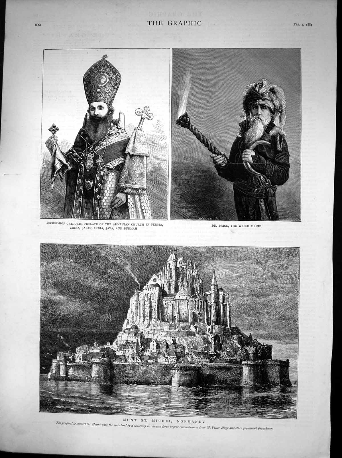 Antique Old Print Mont St Michel Normandy Archbishop Gregoris Dr Price 1884