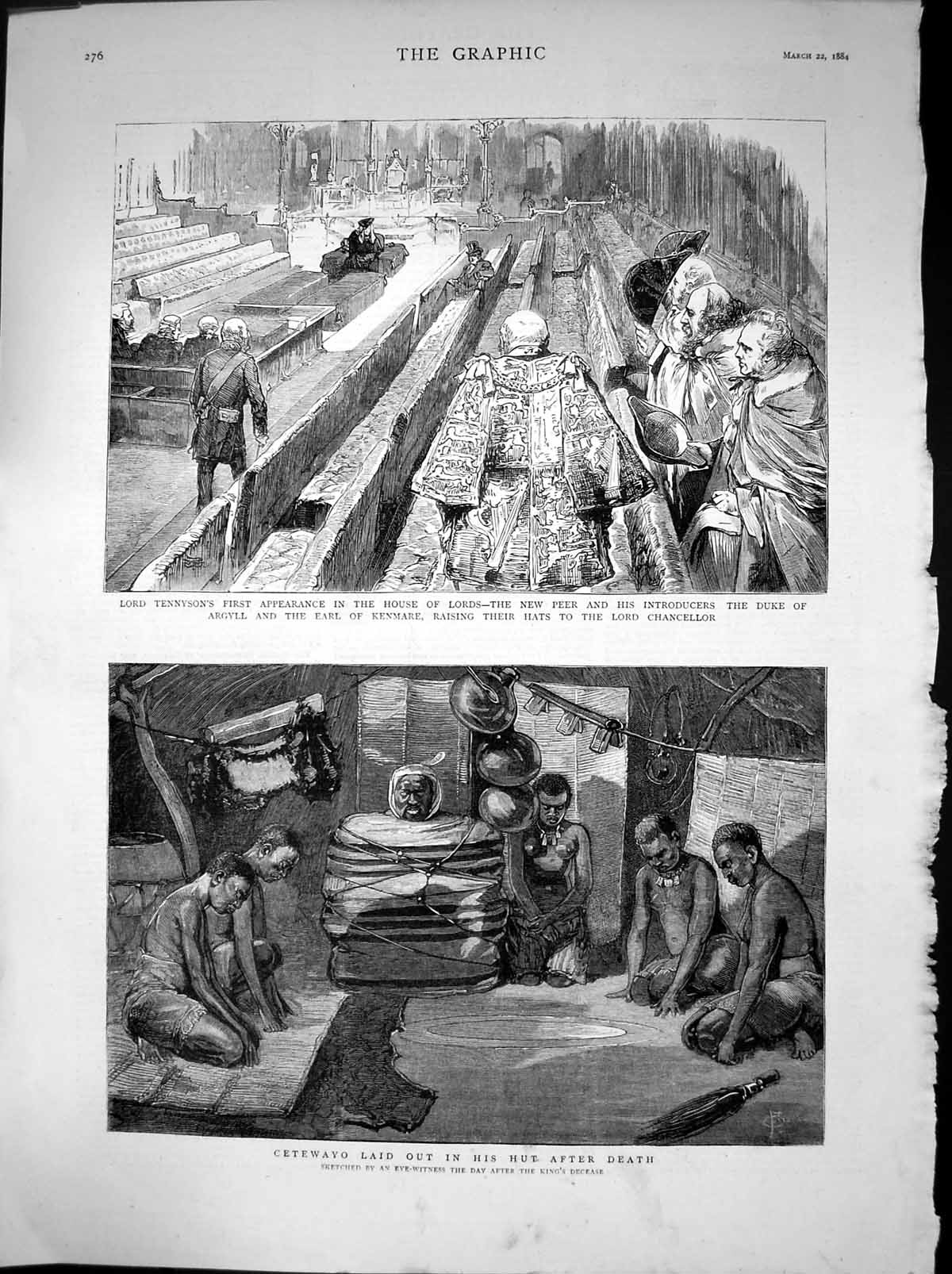 Old Antique Print Lord Tennyson House Lords New Peer Cetewayo Dead 1884 19th