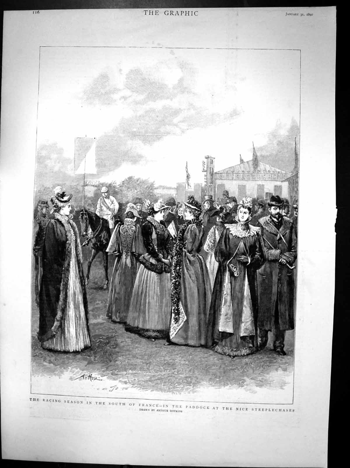 Antique Print Racing Season Paddock Nice Steeplechases Arthur Hopkins 1891 19th
