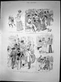 Antique Old Print Paris Season Mars Dinner Champs Elysees Battle Flowers 1891