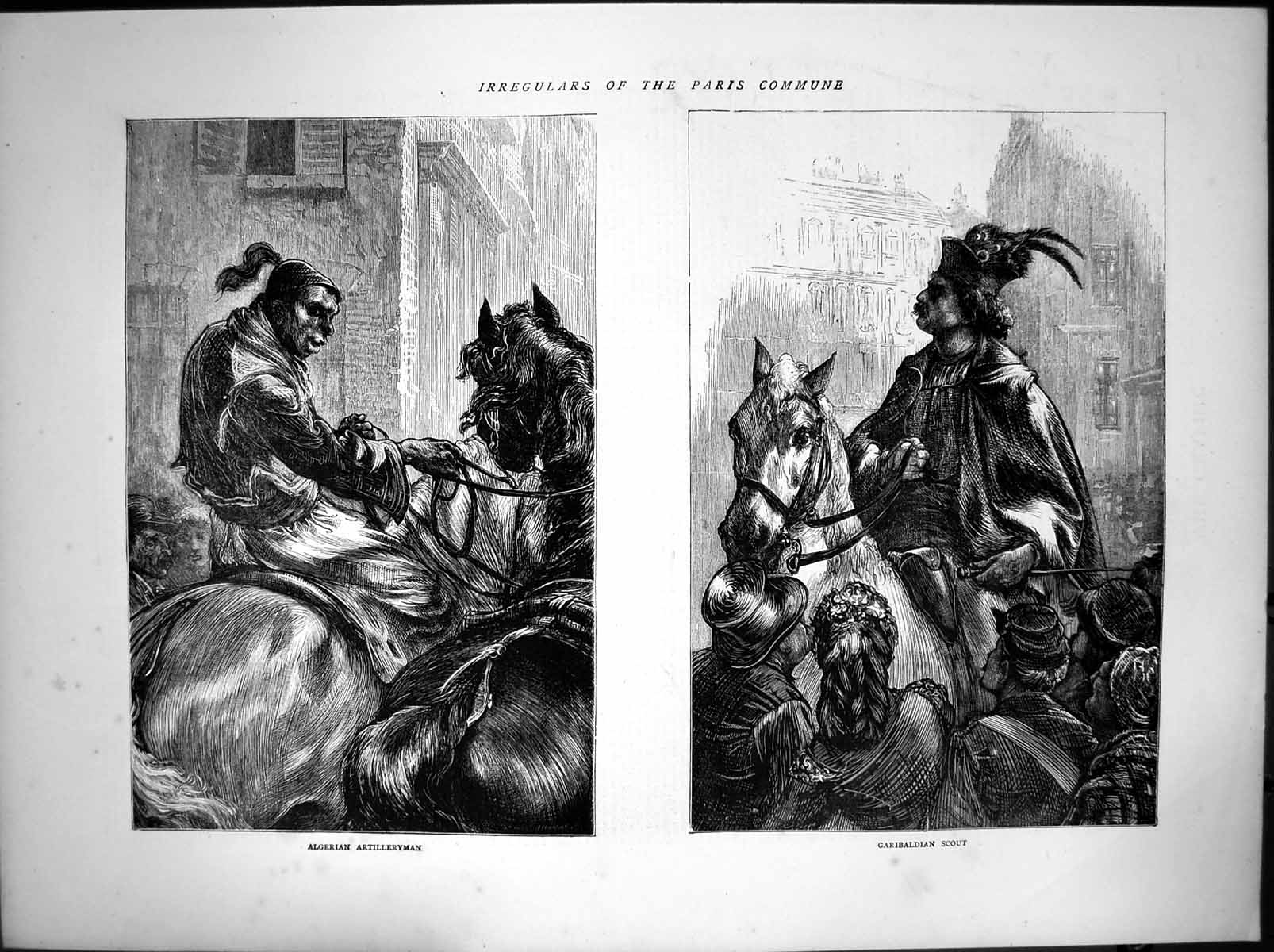 Antique Old Print Algerian Artilleryman Garibaldian Scout Paris Commune 1871