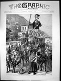 Original Old Antique Print Carnival Mentone King Carnival Makes His Entree 1890