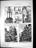 Old Antique Print Calvary St Thegonnec Roscoff Rue De Nobles Morlaix 1873 19th