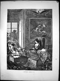 Original Old Antique Print Reverie Versailles Sick Bed Lady Asleep 1870 19th