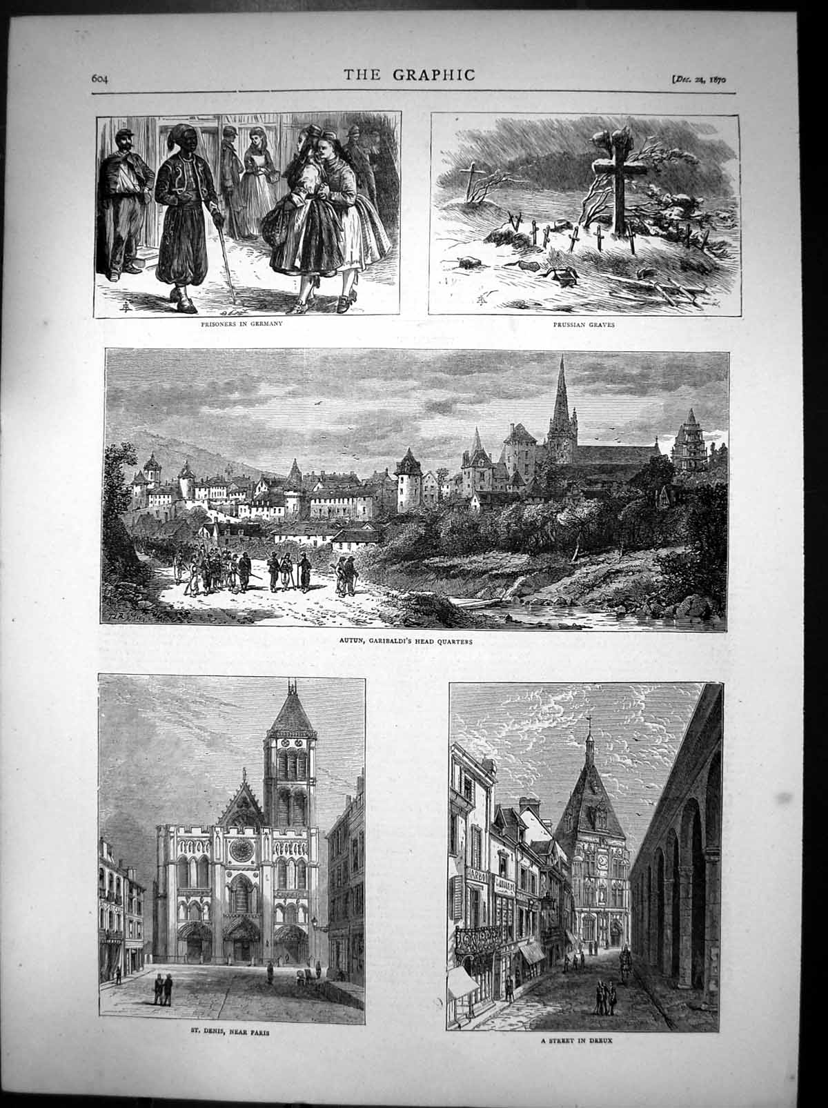 Antique Print St Denis Paris Dreux Prussian Grave Autun Garibaldis Hq 1870 19th