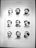 Antique Old Print Celebrities Commune General Cluseret Gambon Cournet 1871 19th