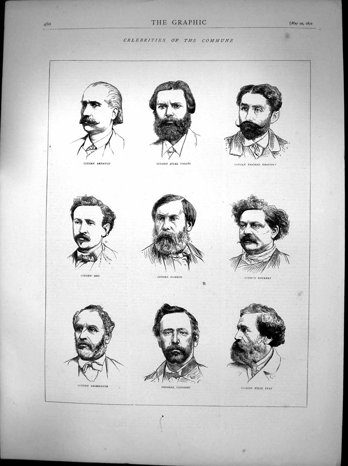 Antique Old Print Celebrities Commune General Cluseret Gambon Cournet 1871 19th