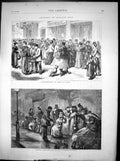 Original Old Antique Print Distribution Meat Waiting Ration Tickets Paris 1870