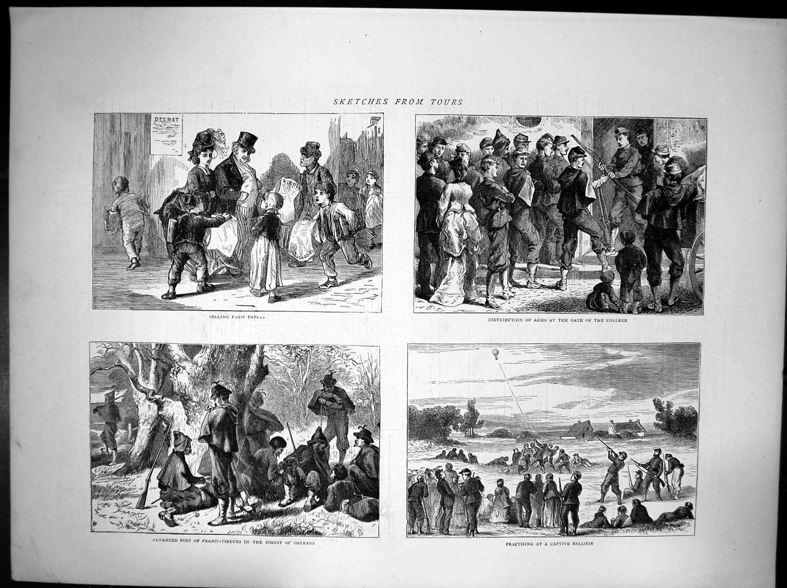 Antique Old Print Tours Selling Paris Papers Arms College Forest Orleans1870
