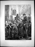 Original Old Antique Print At Church In Versailles Mixed Congregation 1870 19th