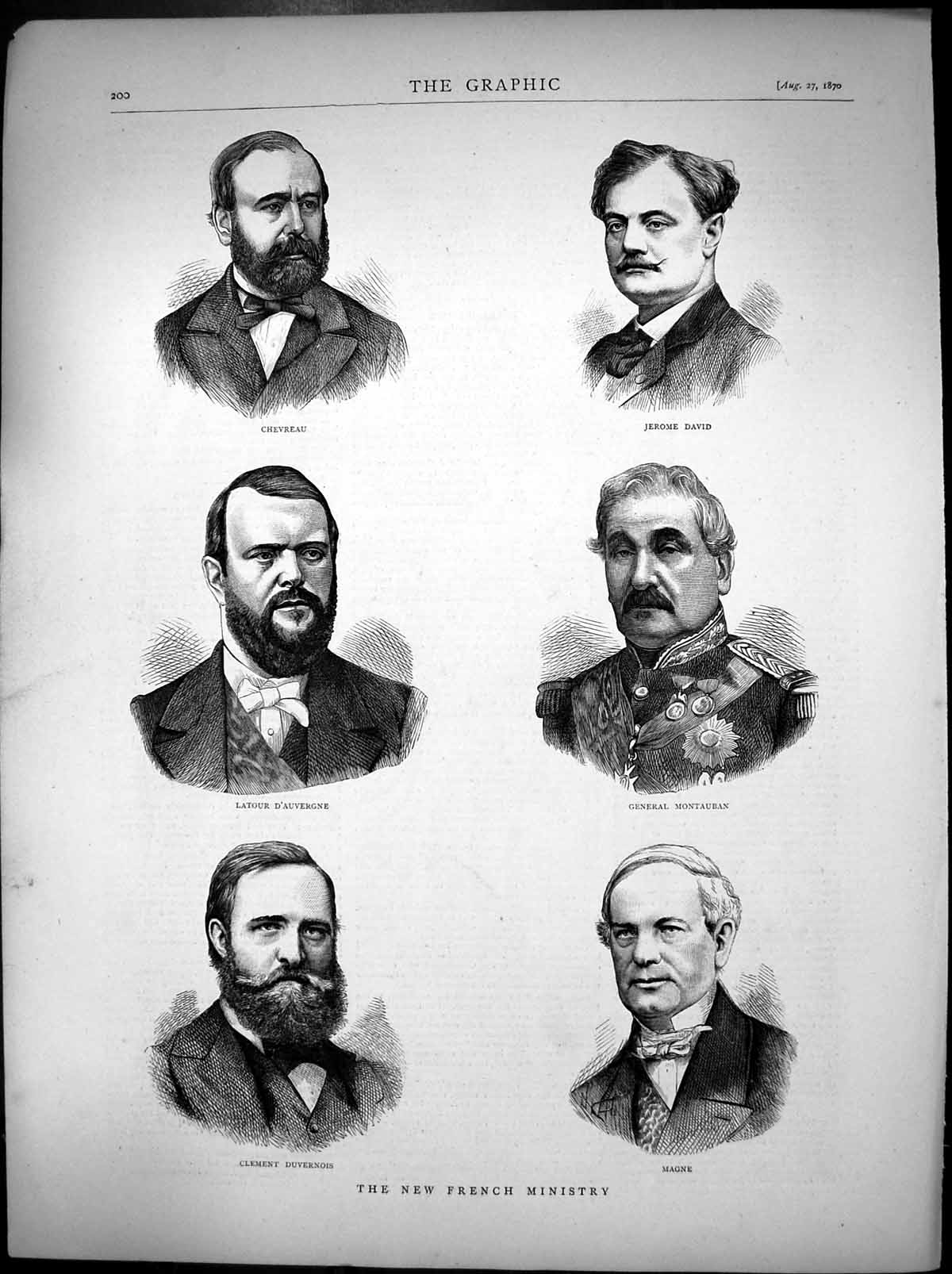 Antique Print New French Ministry Chevreau Jerome David Gen Montauban 1870 19th