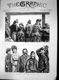 Original Old Antique Print Visitors Eiffel Tower Paris Looking Up Down 1889