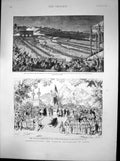 Antique Old Print Revolution Paris Triumph Rebublic Palais De Lindustrie 1889