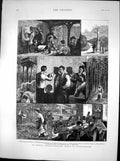 Original Old Antique Print Artists Colony Barbizon Forest Fontaine Bleau 1875