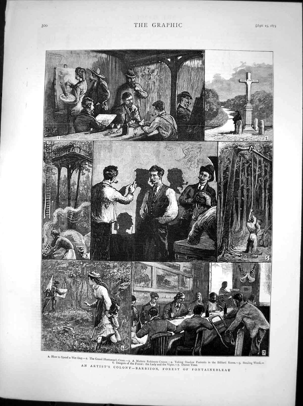 Original Old Antique Print Artists Colony Barbizon Forest Fontaine Bleau 1875