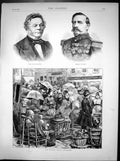 Antique Print Market Place Boulogne Gen Bourbaki Isaac Adolphe Cremieux1870