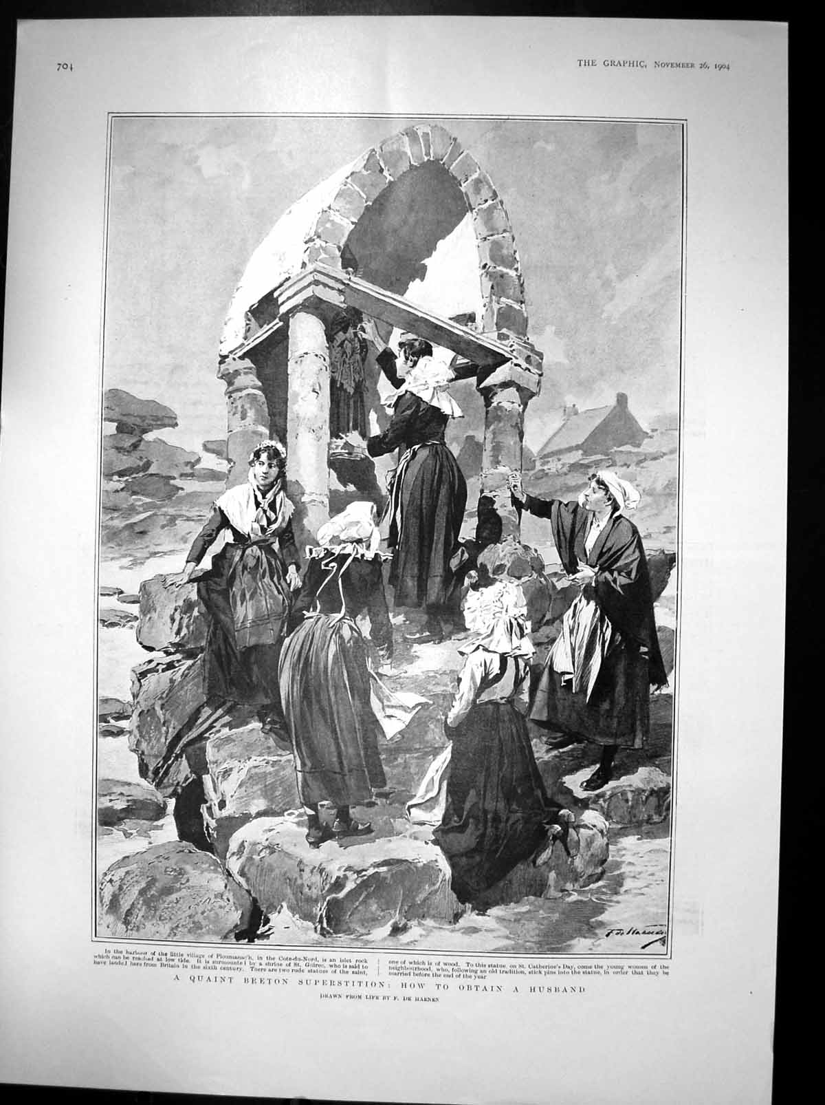 Original Old Antique Print Quaint Breton Superstition How Obtain Husband 1904