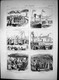 Antique Old Print Pilgrim Paray Le Mondial Newhaven Dieppe Mass Steamer 1873