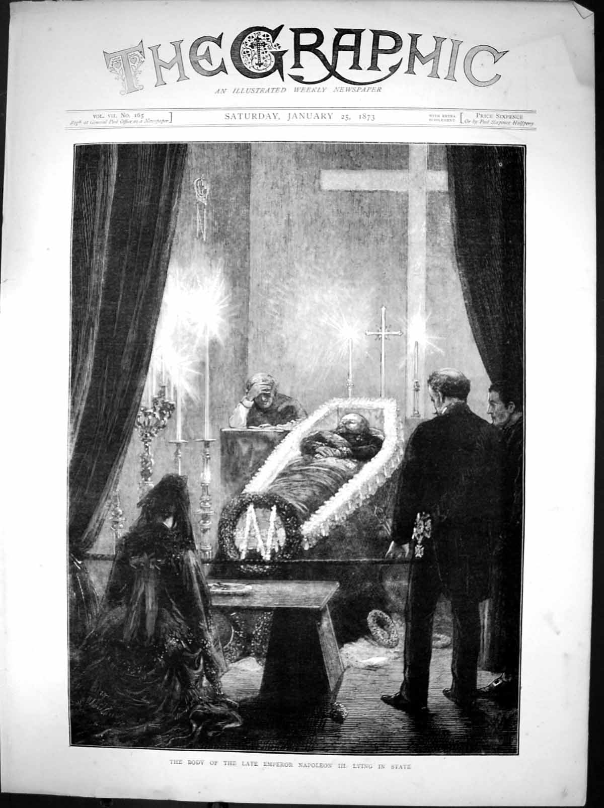 Original Old Antique Print Body Late Emperor Napolean 111 Lying In State 1873