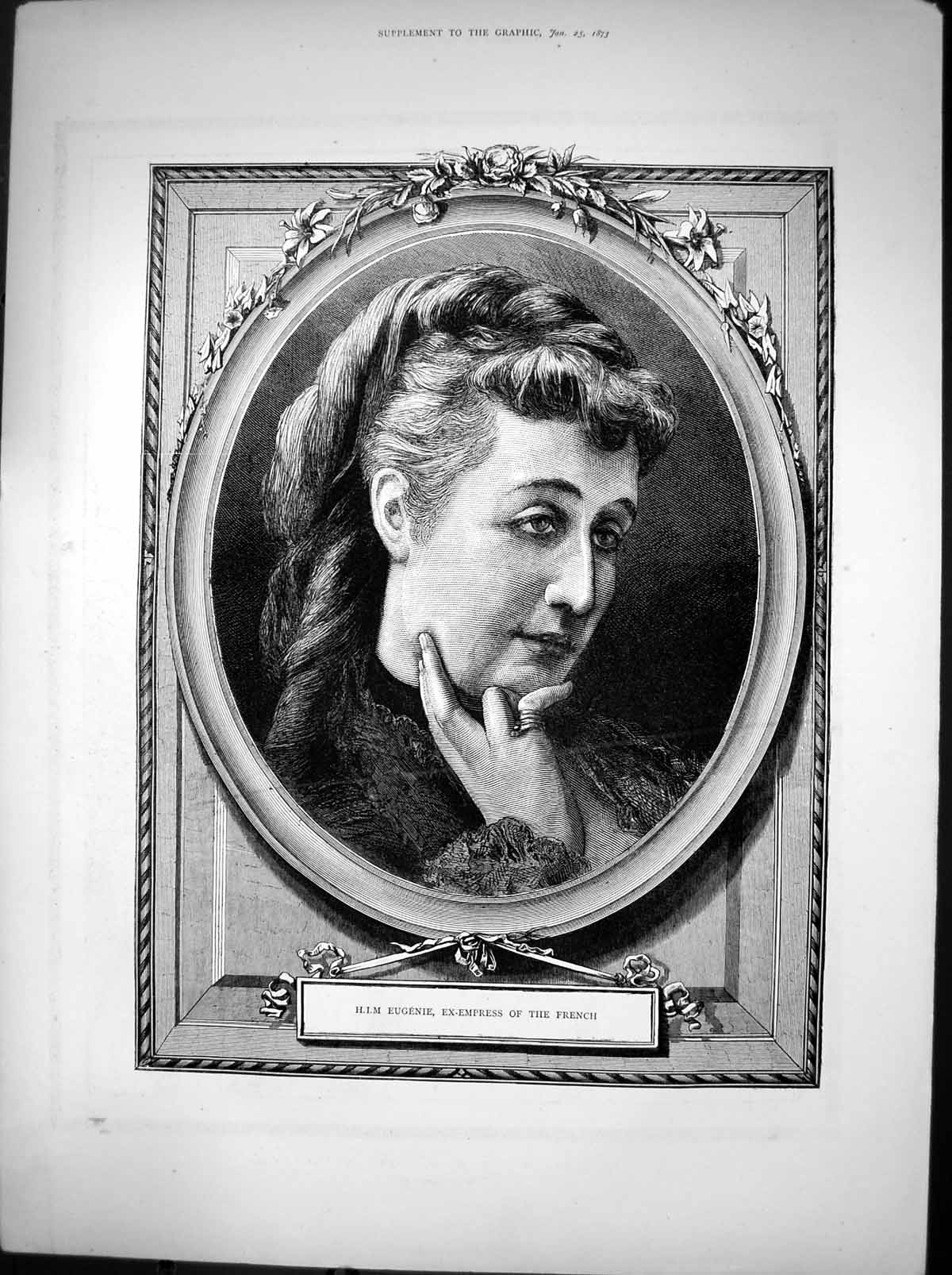 Original Old Antique Print H I M Eugenie Ex Empress French Portrait 1873 19th